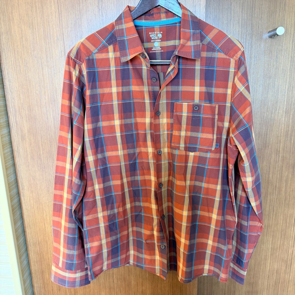Mountain Hardwear Men's L Plaid Long Sleeve Button Down Shirt Orange Gorpcore